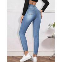 Bon&Bon Women's Skinny Jeans - High-Waist Blue Woven Fabric Pants S(36)