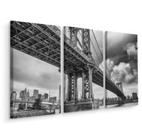 Schilderij - Manhattan Bridge , Zwart wit , 3 maten , Premium print