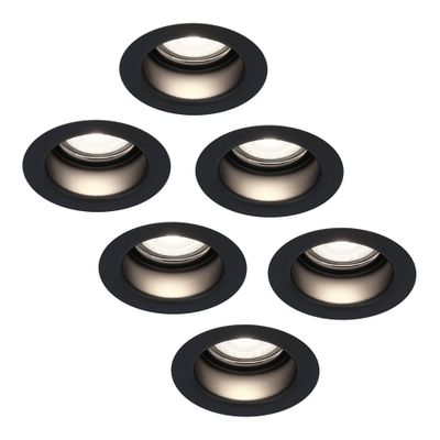 HOFTRONIC™ 6x Mari LED inbouwspot verzonken - 5 Watt - Daglicht wit 6000K - Verwisselbare GU10 - Dimbaar - voor binnen en buiten - Zwart