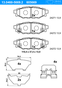 Remblokkenset, schijfrem ATE, u.a. fÃ¼r Subaru