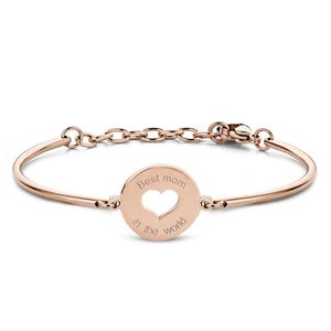 CO88 Collection Inspirational 8CB 90511 Stalen Armband met Hanger - Best Mom in the World 17 mm - One-size - Rosékleurig