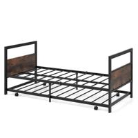 90 x 200 cm Metalen Eenpersoonsbed met Onderschuifbed Bedframe en Wielen Metalen Lattenbodem Draagvermogen 220kg