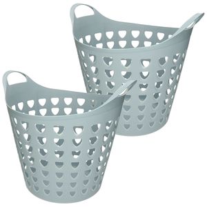 Set van 2x stuks flexibele wasmanden rond blauw met gaten 26 liter