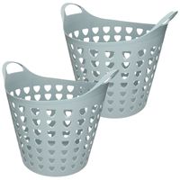 Set van 2x stuks flexibele wasmanden rond blauw met gaten 26 liter