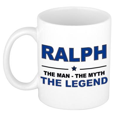 Ralph cadeau mok - man myth legend - naam koffiemok / beker - wit en blauw - 300 ml Ralph cadeau mok - man myth legend - naam koffiemok / beker - wit en blauw - 300 ml