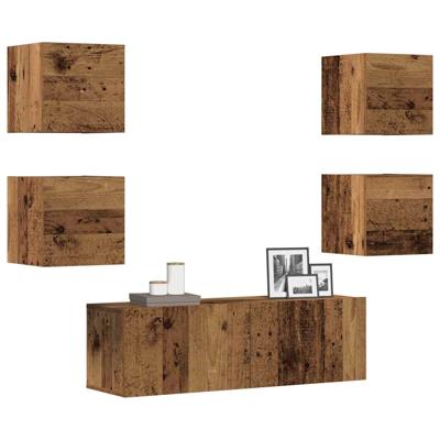 5-delig Tv-meubelset wandmontage bewerkt hout oud houtkleurig