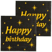 Verjaardag feest servetten - Happy Birthday - 32x stuks - zwart/goud - 17 x 19 cm