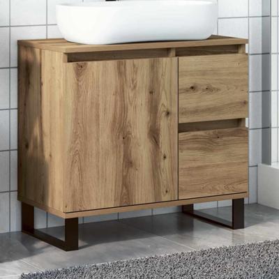 Badkamerkast 65x33x60 cm bewerkt hout artisanaal eikenkleurig