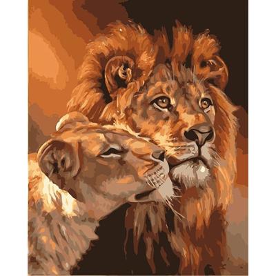 DIY creatieve verf door getallen olieverfschilderij Lion paar kunst schilderij zonder kader grootte: 40 * 50 cm