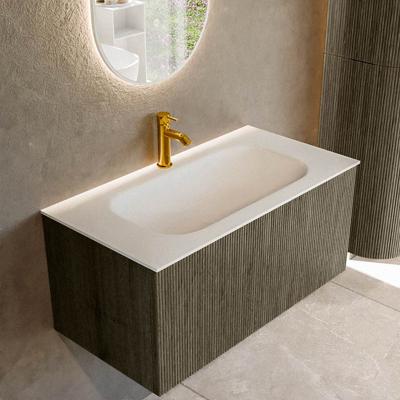 Badmeubel Mondiaz Kurve | 90 cm cm | Meubelkleur Shadow | Wastafelkleur Talc | Solid surface | Wasbak midden spoelbak | 1 kraangat