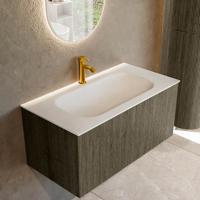 Badmeubel Mondiaz Kurve | 90 cm cm | Meubelkleur Shadow | Wastafelkleur Talc | Solid surface | Wasbak midden spoelbak | 1 kraangat