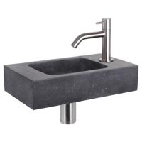 Differnz fonteinset bombai black - natuursteen - kraan gebogen - 40 x 22 x 9 cm - mat chroom