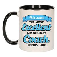 Cadeau koffie/thee mok - excellent trainer/coach - zwart - keramiek - 300 ml