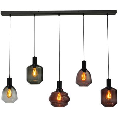 Masterlight 5-lichts hanglamp - zwart -Porto met verschillende glazen - 2711-05-05-130-5-191
