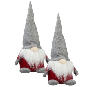 2x stuks pluche gnome/dwerg decoratie poppen/knuffels met grijze muts 30 cm