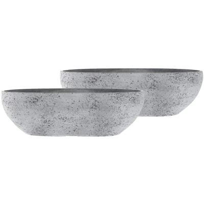 2x stuks bloempot/plantenpot balkonbak van gerecycled kunststof beton grijs D55 x 16 en H16 cm