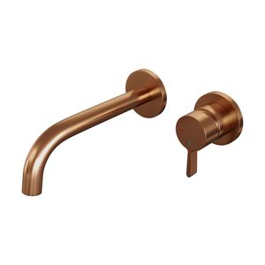 Inbouw Wastafelmengkraan Brauer Copper Edition Coldstart Gebogen Uitloop Halfronde Hendel Rechts Geborsteld Koper PVD Met Rozetten