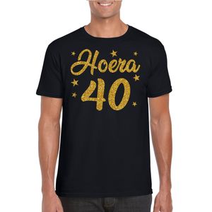 Hoera 40 jaar verjaardag cadeau t-shirt goud glitter op zwart heren