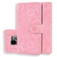 Kalf patroon dubbele vouwen ontwerp reliëf lederen draagtas met portemonnee & houder & kaartsleuven voor Galaxy S9 (roze)