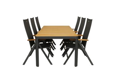 Qopps Mikos tuintafel 220 met 4 Hartman Napoli verstelbare tuinstoel teak armlegger