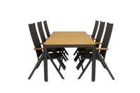 Qopps Mikos tuintafel 220 met 4 Hartman Napoli verstelbare tuinstoel teak armlegger