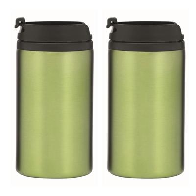 Thermosbeker/warmhoudbeker Koffie To Go - 2x - metallic groen - 290 ml - dubbelwandig - met schroefd Thermosbeker/warmhoudbeker Koffie To Go - 2x - metallic groen - 290 ml - dubbelwandig - met schroefd