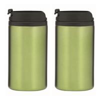 Thermosbeker/warmhoudbeker Koffie To Go - 2x - metallic groen - 290 ml - dubbelwandig - met schroefd