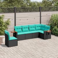 6-delige Loungeset met kussens poly rattan zwart