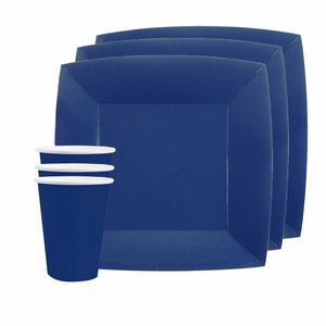 Santex 10x wegwerp bordjes en bekertjes - kobalt blauw   -