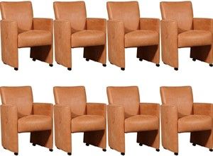Set van 8 Oranje leren moderne eetkamerfauteuils Elegant - Kenia Leer Rost (oranje leer)