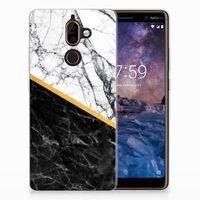 Nokia 7 Plus TPU Siliconen Hoesje Marmer Wit Zwart - Origineel Cadeau Man - thumbnail