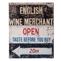 Clayre & Eef Tekstbord 20x25 cm Beige Ijzer English wine merchant