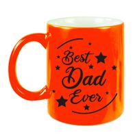 Best Dad Ever cadeau mok / beker neon oranje 330 ml - cadeau papa Vaderdag/ verjaardag - feest mokken