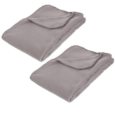 Polar Fleece deken of plaid - 2x - grijs - 125 x 150 cm - polyester - Bankdeken - Fleece plaid
