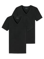 Schiesser - 95-5 - T-shirt 1/2 V-neck - 2-pack - zwart, Maat:M