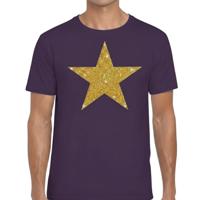 Verkleed T shirt voor heren - paars - Glitter and Glamour Ster - glitter goud - Bling Bling