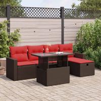 6-delige Loungeset met kussens poly rattan acacia zwart