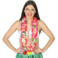 Toppers - Hawaii krans/slinger - Tropische kleuren roze - Grote bloemen hals slingers - verkleed accessoires