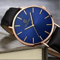 KEMANQI eenvoudige ultradunne waterdichte stalen mesh riem quartz horloge voor mannen (Ultra-Thin Rose Gold shell blauwe wijzerplaat zwarte band)