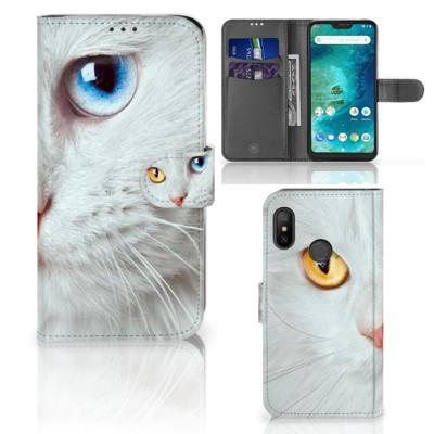 Xiaomi Mi A2 Lite | Telefoonhoesje | Met pasjeshouder | Witte Kat