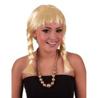 Blonde Heidi damespruik - met korte vlechtjes - carnaval verkleed pruiken - Oktoberfest