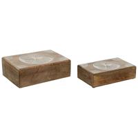Doos-Juwelenkistje Home ESPRIT Wit Natuurlijk Mangohout 25,5 x 18 x 8 cm (2 Stuks)