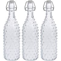 3x Glazen flessen transparant stippen met beugeldop 1000 ml