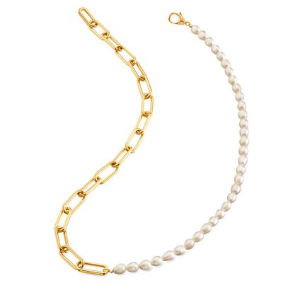 Boccia 08062-02 Ketting titanium-parel goudkleurig-wit 45 cm