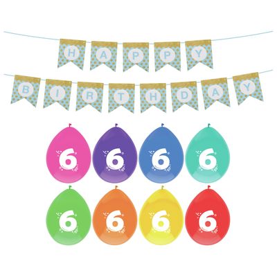 Verjaardag 6 jaar geworden versiering - 16x thema ballonnen - 1x Happy Birthday slinger 300 cm