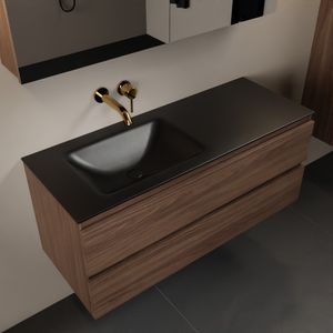 MONDIAZ AIVY 120cm badmeubel Mocha, wastafel Urban solid surface links zonder kraangat met spiegelkast (AI-351631URBAN-NO - AI-M120MOLI - AI-C120MOMI)