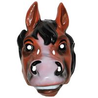 Plastic paarden masker bruin - thumbnail