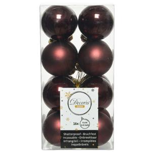 Decoris kleine kerstballen - 16x st - mahonie bruin - 4 cm - kunststof - onbreekbare kerstballen