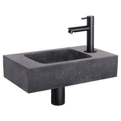Differnz Differnz fonteinset bombai black - natuursteen - kraan recht mat zwart