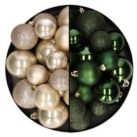 Kerstballen 60x stuks - mix donkergroen/champagne - 4-5-6 cm - kunststof - thumbnail